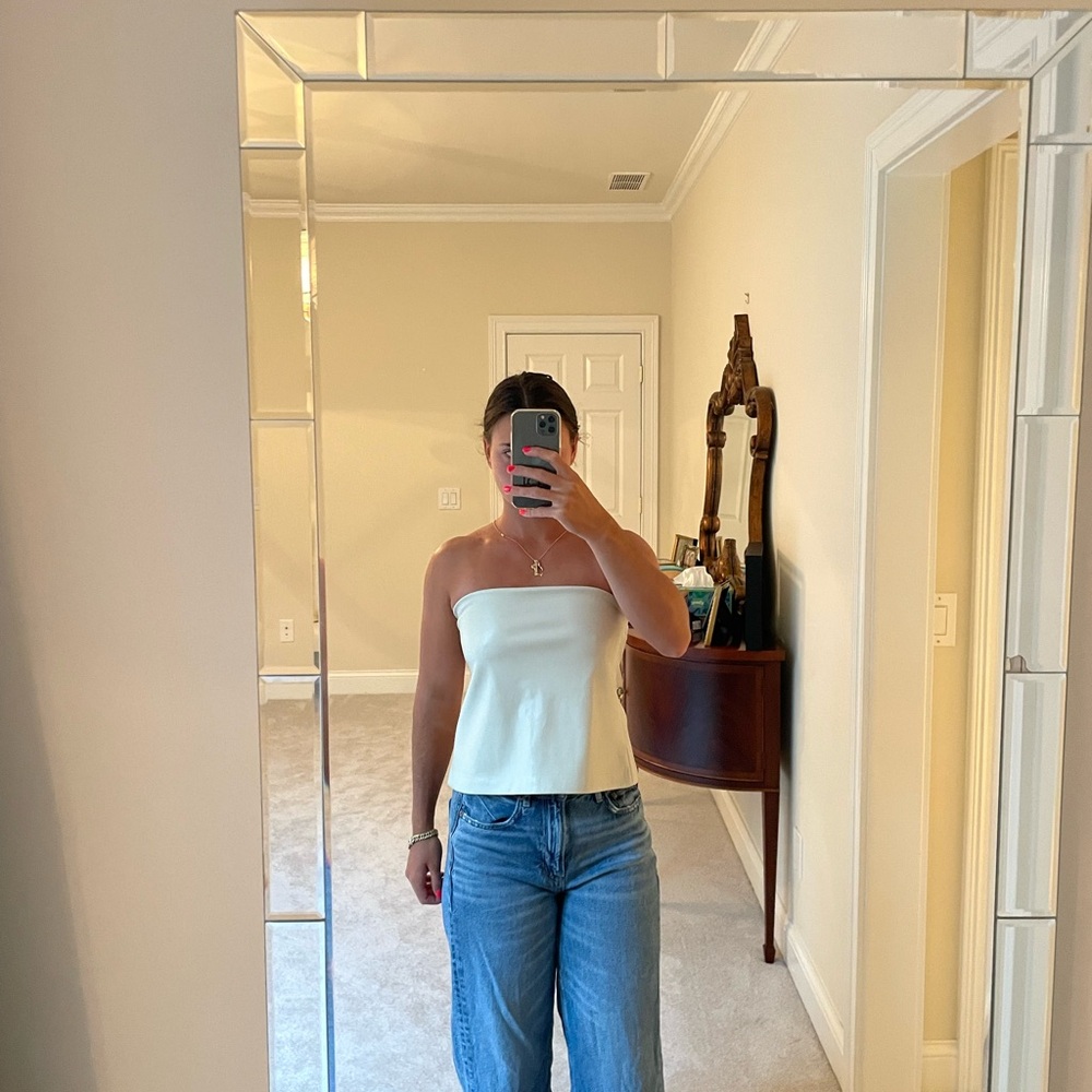 leather strapless top